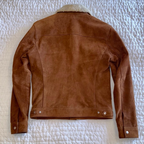 REISS Tobacco Brown Suede Leather Trucker Jacket Shearing Collar Extra Small XS - Picture 7 of 14